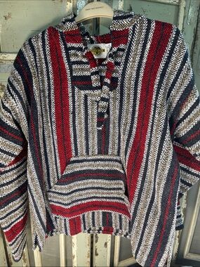 Men's Baja V-Neck Sweater in Red, Black & Cream